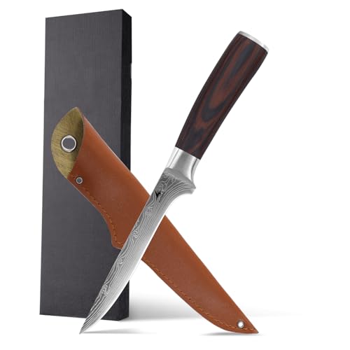 HAZMUSS Couteau à Trancher Dentelé 20,5 cm - Acier Haute Teneur en Carbone, Couteau de Cuisine Professionnel avec Manche Bois Ergonomique, Idéal pour...