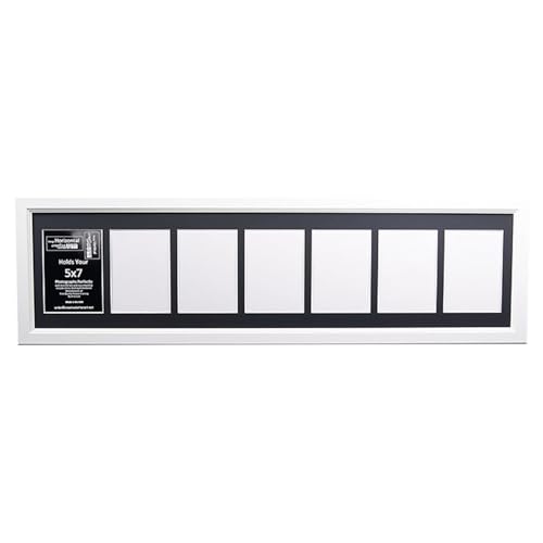 Creative Letter Art 7 Opening Glass Face White Picture Frame to hold 5 by 7 inch Photographs including 10x40-inch White Mat Collage