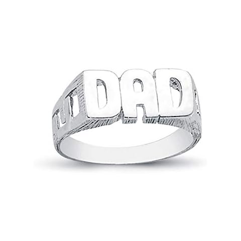 Jewelco London Mens Rhodium Plated Sterling Silver DAD Signet ID Ring 8mm, Size Y Cover