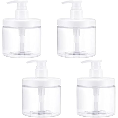 4 Pieces Pump Bottles Clear Plastic Pump Bottle Dispenser 500 ml Shampoo and Conditioner Dispenser Shampoo Bottles Refillable Empty Lotion Dispenser with Pump for Travel Shower Essential Oil Soap Cover