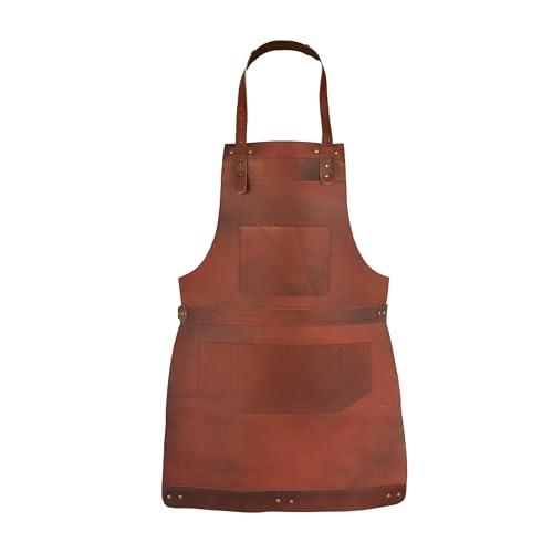 Image of Leathershire Full Grain Leather Apron Butcher, Cook, BBQ, Cooking, Wood work, Cheff, BBq Grill Gift Apron (Tan Brown)