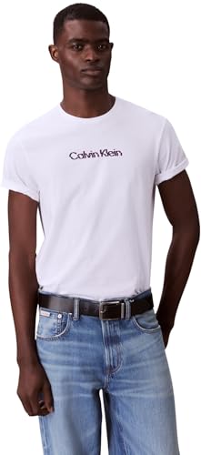 Calvin Klein Uomo T-shirt Maniche Corte Glitched Logo Classic Tee in Cotone, Bianco (Brilliant White), M