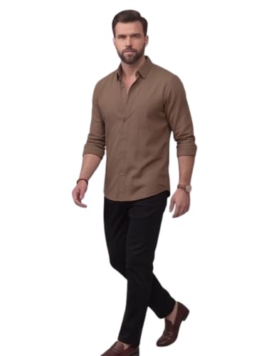 Image of NexaFlair Men's Regular Fit Solid Pattern Laffer Cotton Shirt with Long Sleeve Collared Neck Standard Length and Button Down Closure Type | Mens Casual Shirts | Man's Formal Shirts
