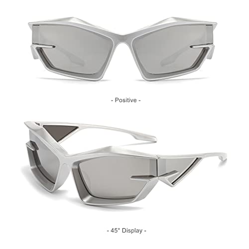 Cool Futuristic Y2K Sunglasses for Men Women Sports Wrap Around Shield Cat Eye Glasses Alien Space Shades3