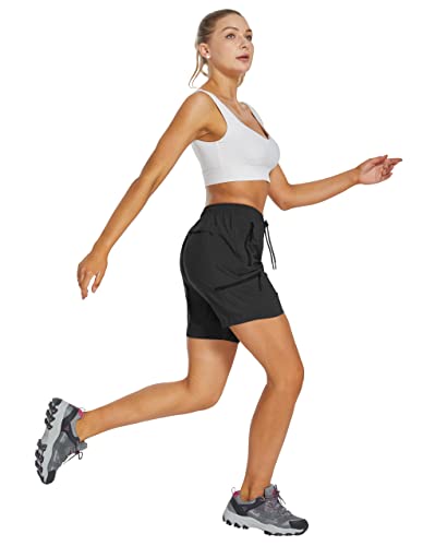 Workout Shorts For Women Hiking Running Casual Summer Cargo Lightweight Athletic Quick Dry Travel Drawstring Exercise Gym With Pockets Black #TOP1