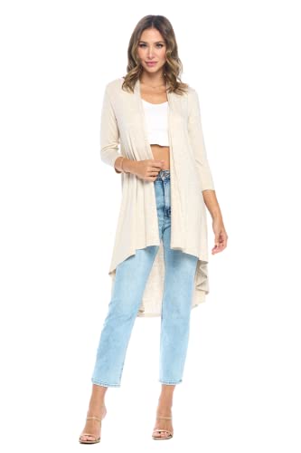 Image of Women's 3 /4 Sleeve Soft Open Front Casual Flowy Long Viscose Made from Bamboo Cardigan