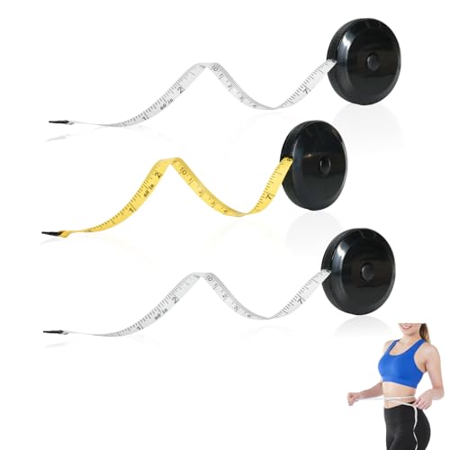 Juego De 3 Cintas Métricas Retráctiles Y Flexibles, De Doble Cara, Para Costura, Manualidades Y Pérdida De Peso, 2 M + 1,5 M Con Medidas En Centímetros Y Pulgadas (Negro/Blanco, Negro/Amarillo).