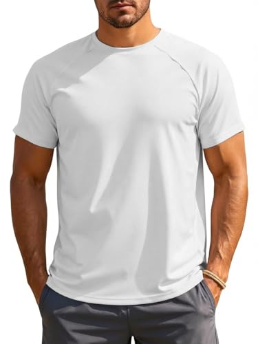 Runcati T-shirt funkcyjny męski z krótkim rękawem - Okrągły dekolt - Szybkoschnący - Krój slim fit - Wygodny - Jednolity kolor, Biały., XXL