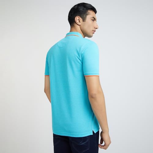 Image of Park Avenue Men's Cotton Polyester Blend Solid Pattern Slim Fit Rib Collar Polo Neck Half Sleeve Casual T-Shirt