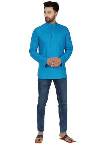Image of AMAZON BRAND - ANARVA Men's Pure Cotton Solid Kurta Long Sleeves Band Collar Casual Shirt
