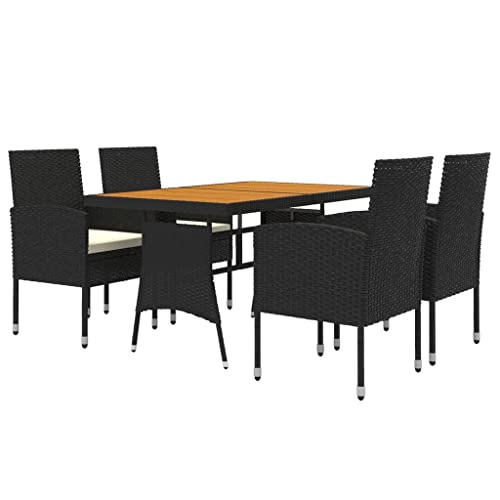 vidaXL Mobilier à Dîner d'Extérieur 5 pcs Ensemble de Salle à Manger de Patio Table et Chaises de Repas Jardin Terrasse Résine Tressée Noir