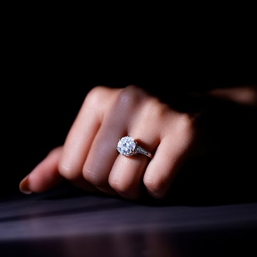 Certified Moissanite 10mm Round Engagement Ring, D-Vs1 Quality, Moissanite 4 Carat Ring in Silver - Ideal For Gift4