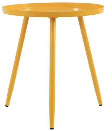HeartTrendサイドナイトテーブル 小型 ミニテーブル 簡易 鉄製 スリム 三角支え 組立品 組立簡単 丸型 机 軽量 ソファサイド リビングルーム 観葉植物置き (直径46cm,イエロー)
