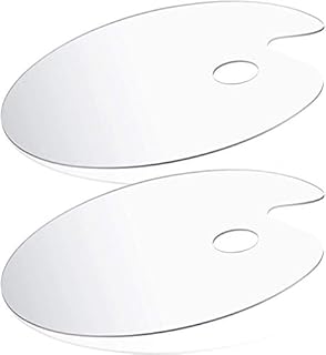 2 Pieces Clear Acrylic Paint Palette Mixing Oval Shaped Non-Stick Oil Paint Palette Thumb Hole Artist Painting Palettes for DIY Art Craft Painting