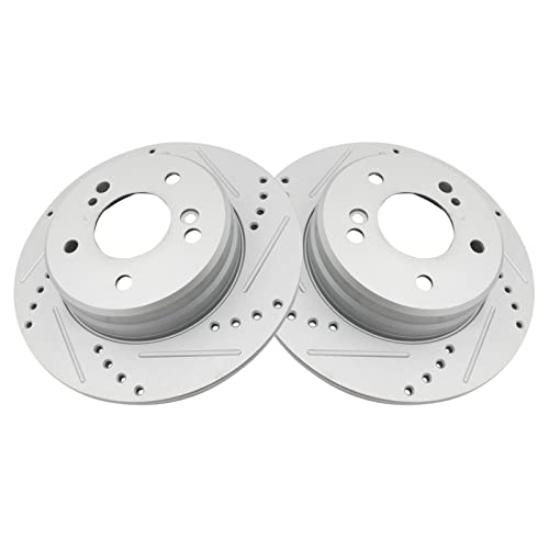 Image of TRQ Performance Rear Brake Pad & Rotor Set Ceramic Drilled Coated Compatible with 99-07 C230 01-05 C240 97-00 C280 98-04 SLK230 06-08 SLK280 09-11 SLK300 01-04 SLK320 08-11 SLK350