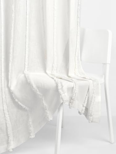 Image of haus & kinder Decorative Sheer Door Curtain 7 Feet Pack of 1 |Aesthetic Decor Long Curtain Feather Fringe Off-White 120 x 213 cm