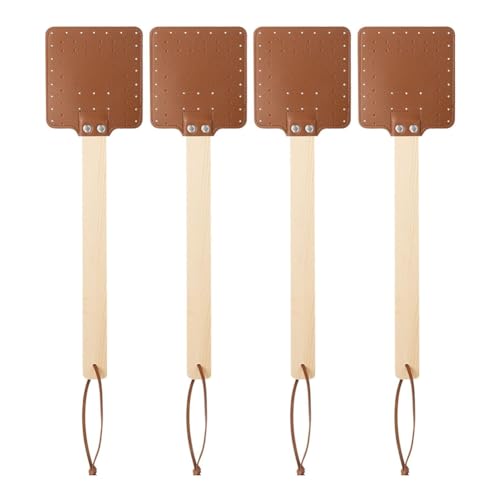 Tumintu 4 matamoscas de piel de 17,3 cm, matamoscas manual, de madera, matamoscas