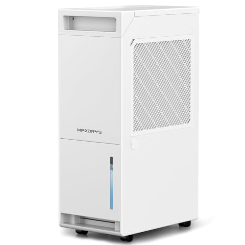 MAXDRYS 50 Pint Dehumidifier for Basement Home, Spaces up to 3,000 Sq. Ft Ideal for Medium to Large Rooms, with Drain Hose & 1 Gallons Water Tank, Rapid Humidity Reduction & Energy Savings