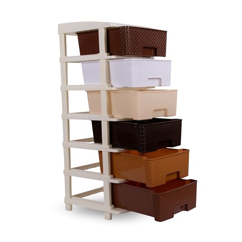 Image of KITCHIVO Plastic Modular Drawer Storage Chest Of Drawers Organizer Storage Box, Large Stomo Racks For Multipurpose Anti-slip Shoes Organizers (Coffee & Chocolate, 6 Layer)