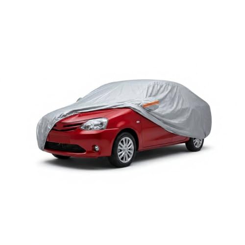 Image of myTVS 100% Waterproof Car Body Cover for Toyota Etios - Custom-Fit, Double-Layer, UV & Dust Proof, Mirror Pockets & Elastic Clip Lock (CSK 6)