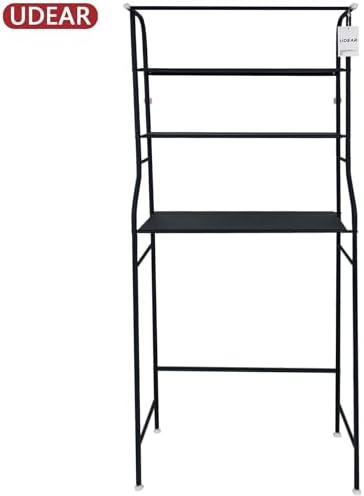 UDEAR 3 Shelf Bathroom Space Saver,Over The Toilet Rack,Bathroom Corner Stand Storage Organizer Accessories,The Washing Machine,with Hanging Rod,Bathroom Tower Shelf,Black
