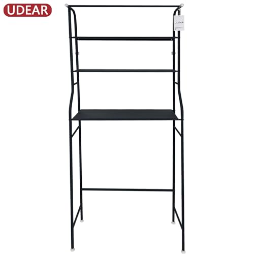 UDEAR 3 Shelf Bathroom Space Saver,Over The Toilet Rack,Bathroom Corner Stand Storage Organizer Accessories,The Washing Machine,with Hanging Rod,Bathroom Tower Shelf,Black