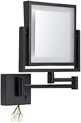 POLAY ALWUDI LED Makeup Vanity Mirrors, Square Double Sided Lighted Cosmetic Mirror Wall Mounted Bathroom Mirrors, Dark Installation,Black_8 inch