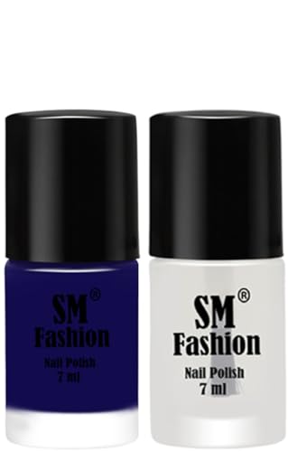 Image of Long Lasting Nail Polish | Nail Paint Combo 7 ml Each) - Set of 2 Dark Blue-Top Coat
