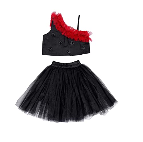 ANNECA Kid’s baby girl’s designer Printed cotton Blend crop top and naylon soft net knee lenth skirt clothing set