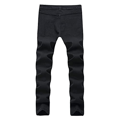 Men's Ripped Slim Casual Distressed Denim Pants Fit Straight with Zipper Jeans Skinny Retro Stretch Jean Trousers (Black,34)2