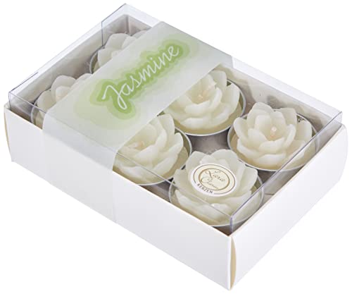 HGD Lot de 6 Bougies Chauffe-Plat en Cire Motif Fleur de Jasmin Blanc Cover