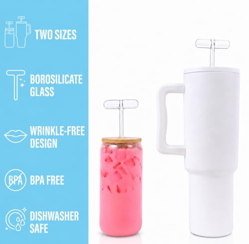 Anti Wrinkle Glass Straw Set - 1 for 40oz tumbler and 1 for 16oz cup + 1 cleaning brush by Wrinkless - Image 3