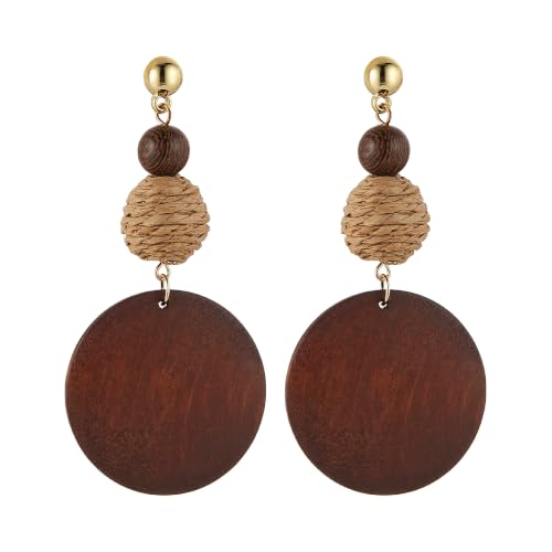STWTR Women's Natural Wood Earrings Variety of Fashion Earrings Stainless Steel Earrings Minimalist Retro Earring Set Wooden Natural Hollow Earrings Curved (H)