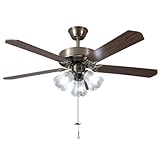 TWLITE 52 Inch Indoor Ceiling Fan with Pull-Chain and Three LED Light Bulbs Base, Traditional 3-Speeds Reversible Blades Ceiling Fan (Antique)