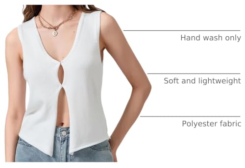 Image of HengShunRui Women Sleeveless Knit Vest Button Down Crochet Sweater Tank Top
