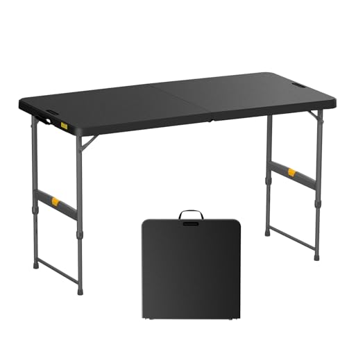 FanttikOutdoor 4ft Portable Folding Table, One-Handed Height Adjustment, 4 Heights, Gravity Lock,...