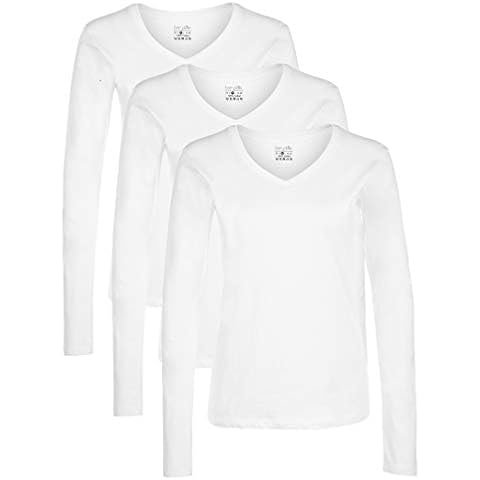 Berydale Women's Long Sleeve V-Neck T-Shirt, White, L Cover