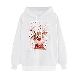 Weihnachtspullover Damen Herbst Winter Sweatshirt Pulli Tops Strickpullover Lustig Bluse Merry Christmas Sweatshirt Lustig Rudolph Rentier Druck Baumwolle Pullover Weihnachtspulli Teenager Mädchen