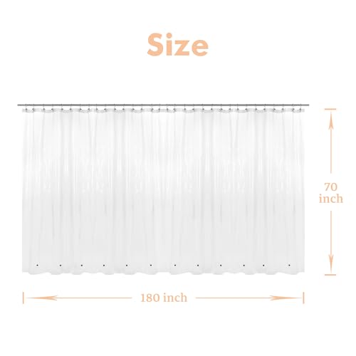 Image of Mrs Awesome Clawfoot Tub Shower Curtain or Liner with 12 Magnets - Free 36 Hooks Included, Waterproof PEVA, 180 inch x 70 inch, Clear
