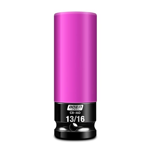 BOEN 1/2 Drive 13/16 Wheel Protector Impact Socket Non-Marring Lug Nut Thin Wall Deep Socket Set Chrome-Molybdenum Steel 6 Point Color-Coded Protective Socket