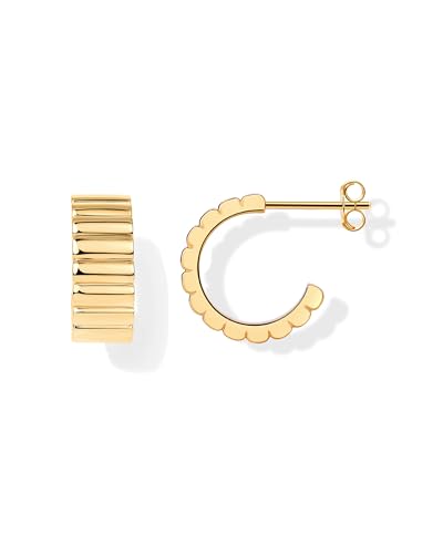 PAVOI 14K Gold Plated Bold Statement Hoop Earrings for Women - Trendy Boho Ribbed Croissant Scallop Peach Puffy Jewelry Chunky Gold Earrings