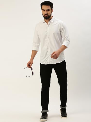 Image of SHOWOFFFF Men Self Design Casual Shirt | Spread Collar Full Sleeves Cotton Shirt for Mens | Slim Fit Regular Length Shirt for Men's