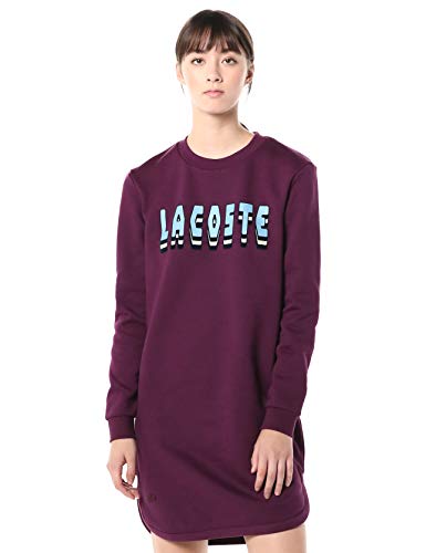 Lacoste Womens Long Sleeve Brushed Fleece Lacoste Logo Dress Casual Dress, Eggplant Purple, 0