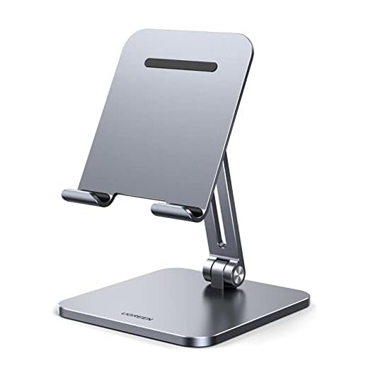 UGREEN Soporte Tablet Mesa, Stand Plegable para Móvil de Aluminio hasta 12,9" Compatible con iPad/Galaxy Tab/MediaPad/iPhone 14/13 Gris