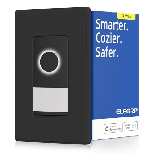 ELEGRP Smart Motion Sensor Switch 2.4GHz Wi-Fi 3 Way Light Switch Compatible with Alexa & Google Assistant APP Remote Control Neutral Wire Required UL Certified No Hub Required (Black 1 Pack)