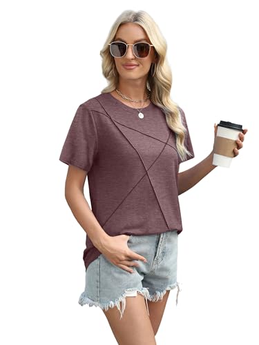 Image of XIEERDUO Womens Summer Tops 2026 Pleated Round Neck Short Sleeve Shirts Business Casual