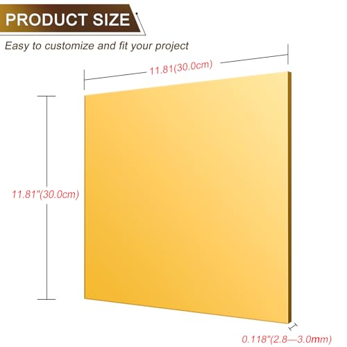 Image of Gold Acrylic Mirror Sheet 11.8 inch x 11.8 inch x 1 /8 inch (2.8mm), 2 Pack ALCCIFI Reflective Plexiglass Mirror Panel for Crafts, DIY Projects, Signage & Decor - Laser Cutting & Engraving Friendly
