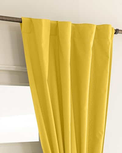 Image of THE LINEN COMPANY Solid Curtains 6.5 Feet Long, Cotton Duck Canvas Curtains, 6.5ft Set of 2, Lemon