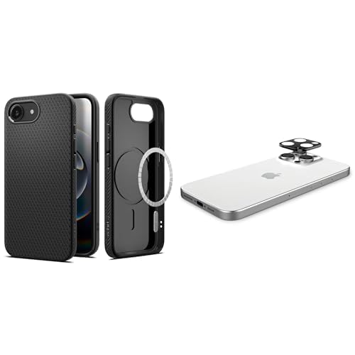 Spigen iPhone 16e MagSafe Kılıf Liquid Air Hava Kanalı Teknolojisi™ Askeri Sınıf Koruma MagFit Matte Black Dokulu Yüzey Kapak - ACS09151 Spigen iPhone 16e Kamera Lens Camı Koruyucu