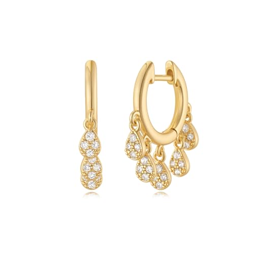 MYEARS Women Gold Huggie Hoop Earrings Teardrop Diamond CZ Tassel Dangle Drop 14K Gold Filled Small Boho Beach Simple Delicate Hypoallergenic Jewelry Gift